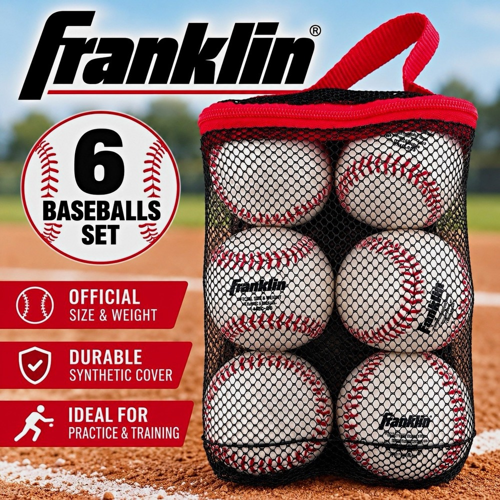 Franklin Soft Strike Tee Balls 6 Pack MLB 9" 4oz Hollow Core w Mesh Bag 23313